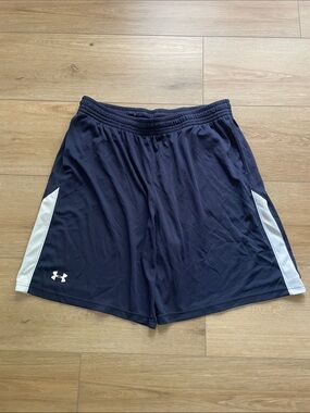 Under Armour Navy Athletic Shorts with White Side Panels, 2XL